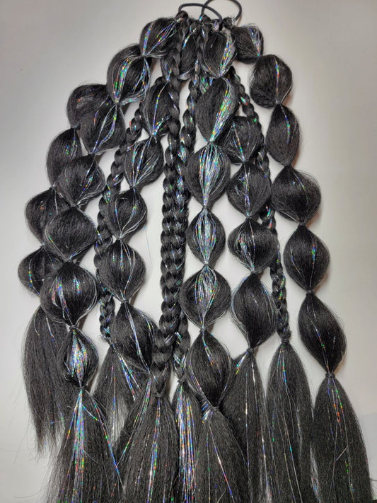 Festival Braid Tie In's Black with Silver Tinsel